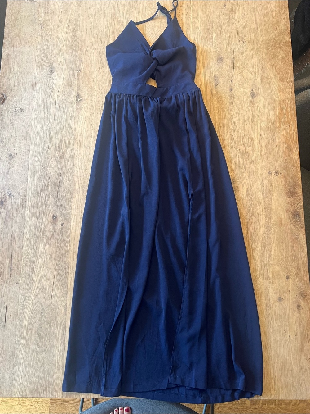 Navy Blue Halter Twist Front Cutout Maxi Dress | Size Estimated XS/S